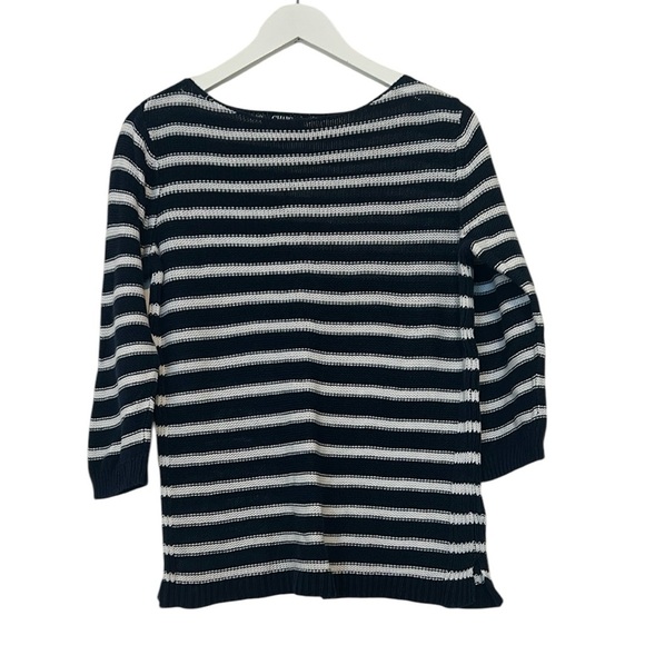 Chaps Denim Striped Navy and White Knit Sweater, Large - Picture 1 of 12